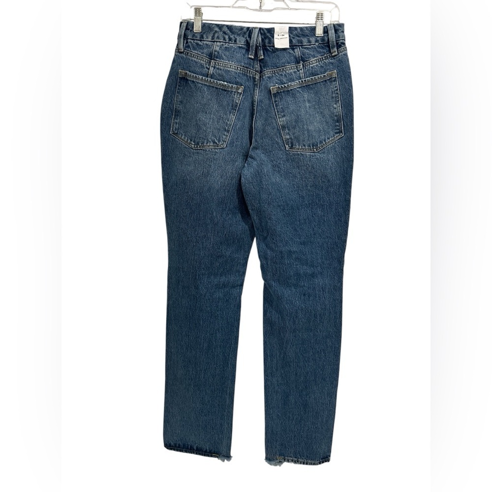 Good American Straight Leg Distressed Jeans in Dark Blue - Picture 2 of 7